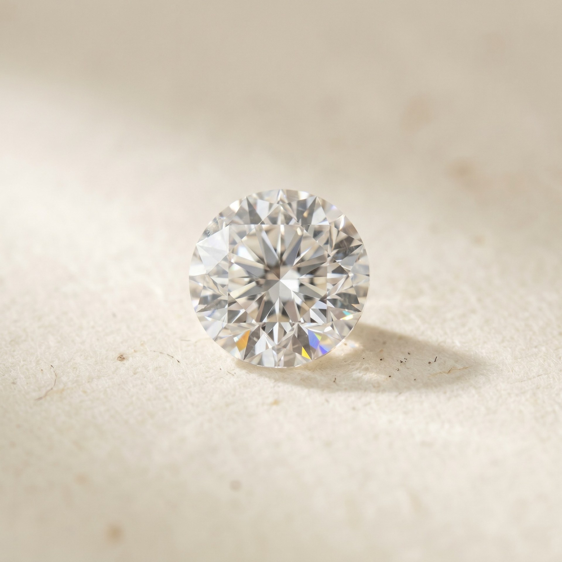 Macro view of a polished lab-grown diamond, facets and clarity in sharp detail.